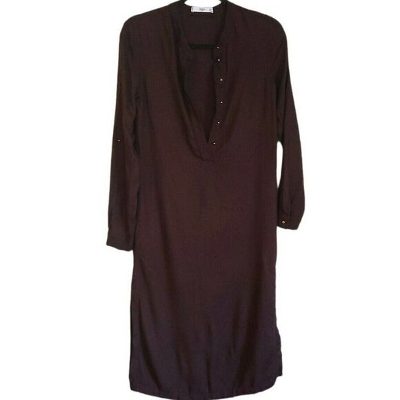 MNG Shirt Dress Women's Size 2 With Side Slits Plum Purple - Picture 1 of 9